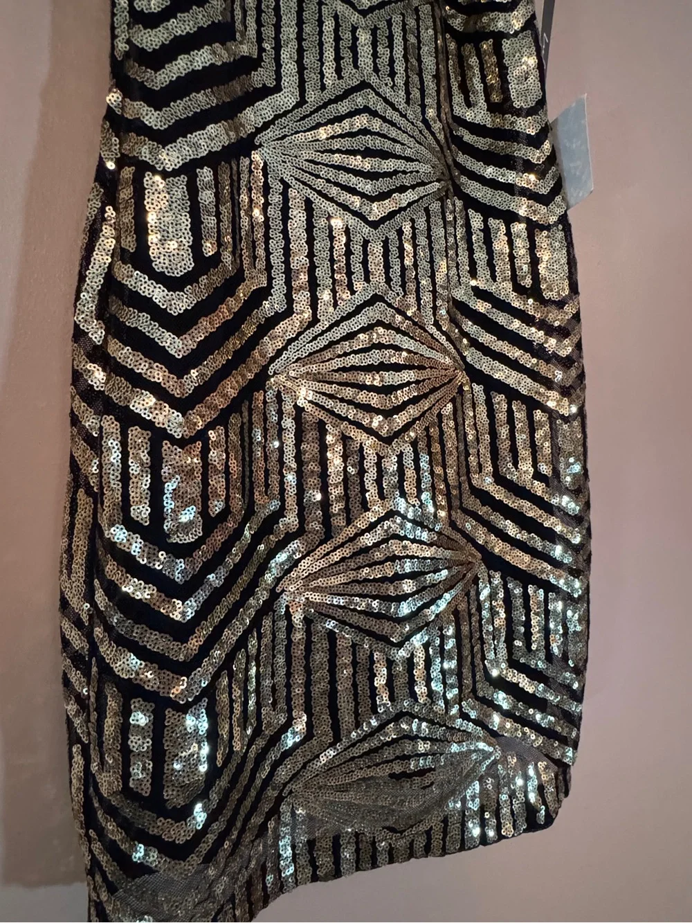 Lulu's Gold and Black Sequin Geometric Mini Dress - Picture 2 of 11